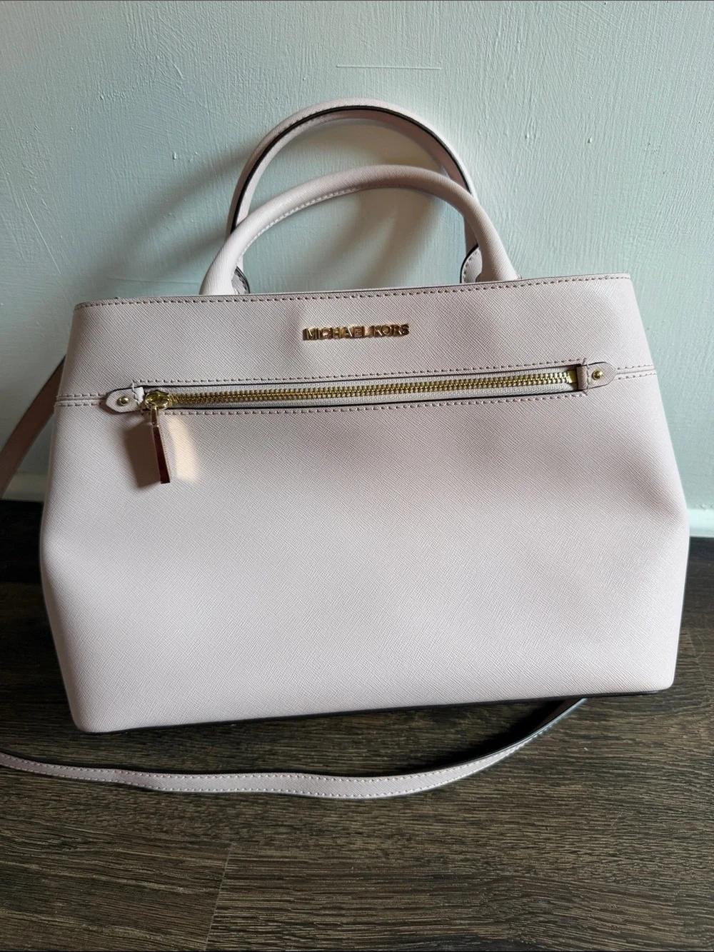 Michael Kors Blush Pink Saffiano Leather Satchel with Wristlet Wallet